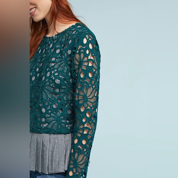 Anthropologie Teal Lace Blouse - Picture 3 of 8